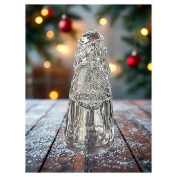 Vintage Clear Heavy Glass Santa Taper Candle Holder Christmas Holiday Decoration - Picture 4 of 15
